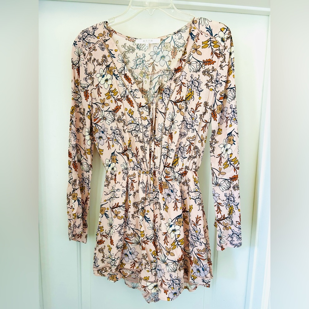 Astr Floral Mini Dress/Romper - Cream and Pink